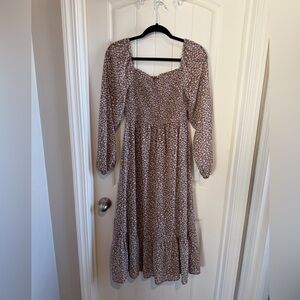 Jessica Simpson Floral Long Sleeve Dress - Brown